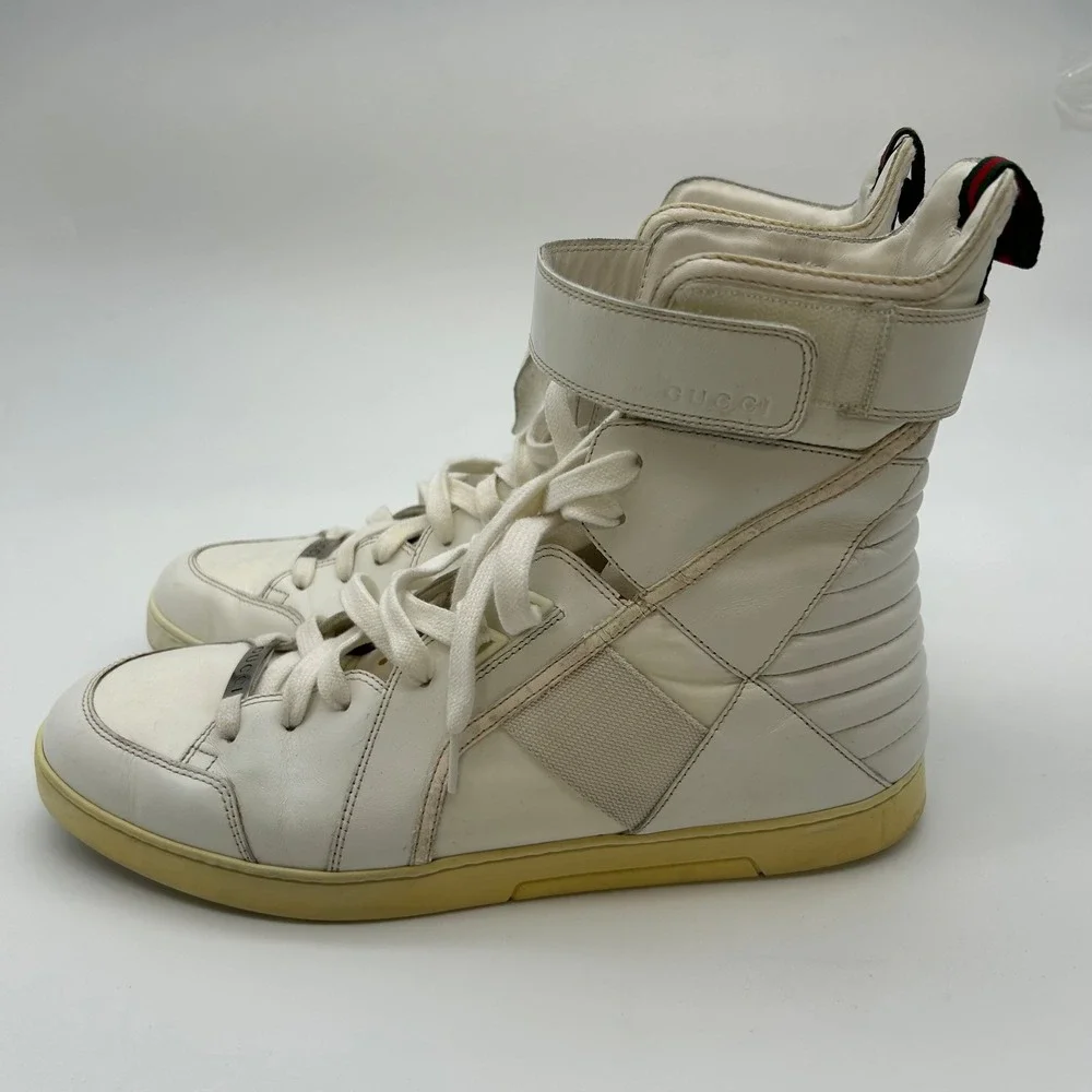 Gucci Sneakers Men's White Leather Waterproof Lace Up Ankle Athletic Shoes - 9